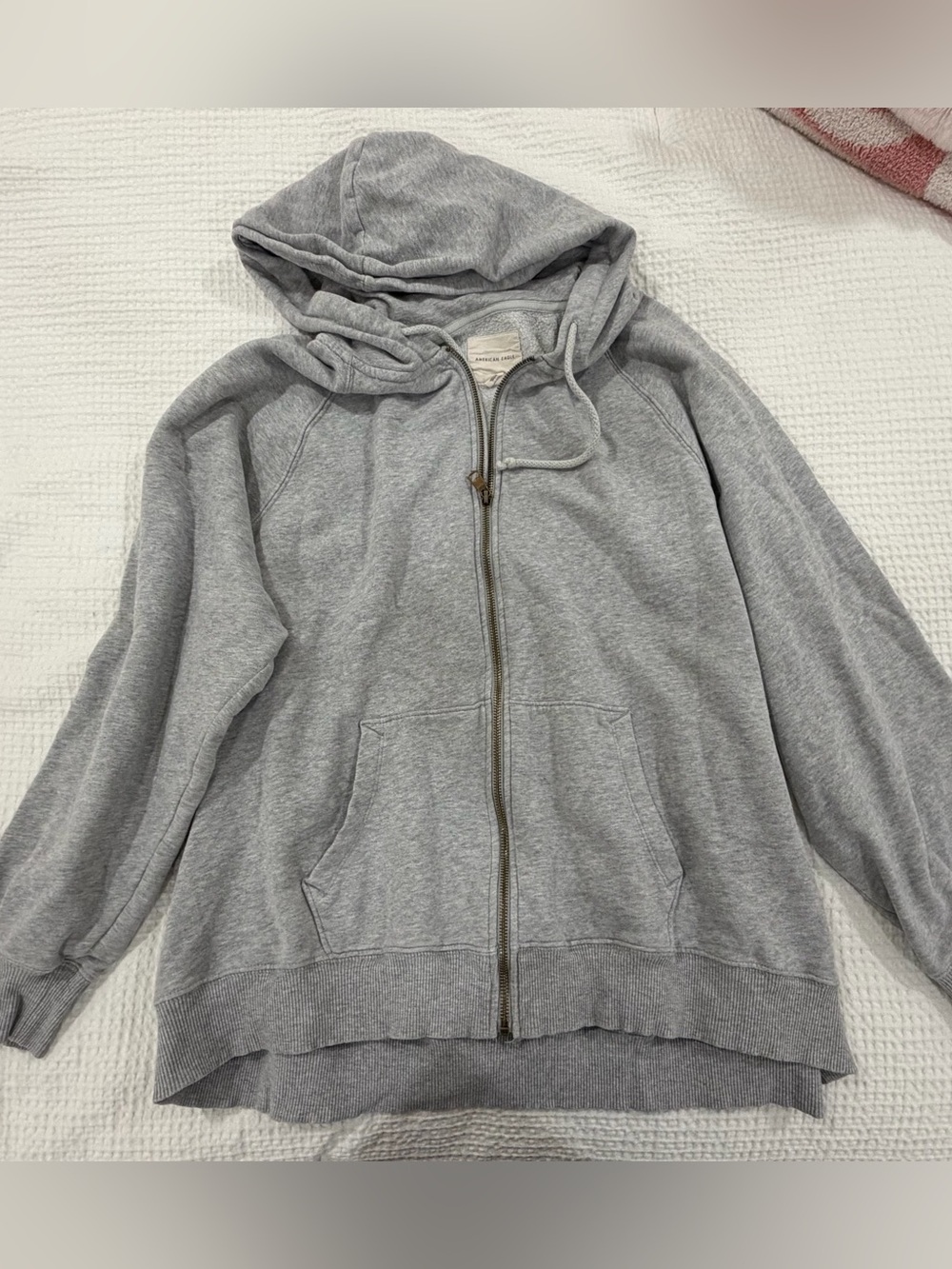 American Eagle - Light Gray Zip-Up Hoodie - Mark on the arm.